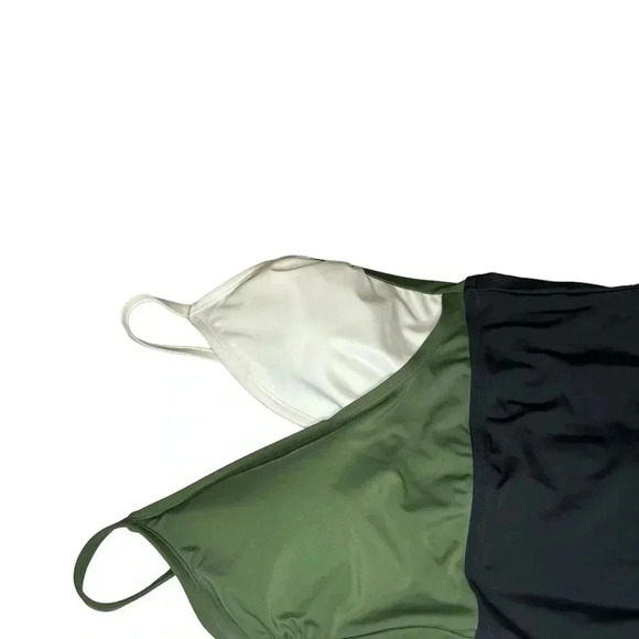 Kona Sol Colorblock Wrap One Piece Swim Straps-B/W/Green-Women’s Small - Picture 7 of 10